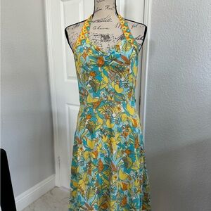 Public relations Floral Halter Neck Dress - Yellow and Blue